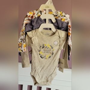 3pk - Wild flower laughing llama long sleeve baby girl onesies NWT 6 MONTHS
